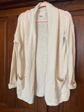 Dakini Light Cream Open-Front Pocketed Cotton Cardigan Small